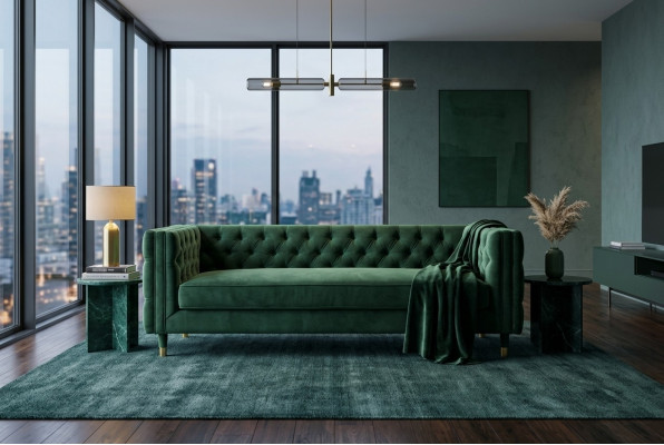 Chesterfield 4-zitsbank luxueus design meubels textiel stof groene bankstellen.