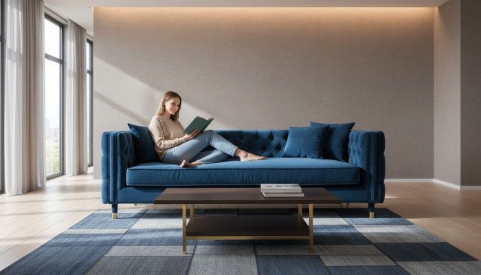 Luxe Blauwe Chesterfield fluwelen driezits gestoffeerde meubels Hotel Woonkamer Praktijk