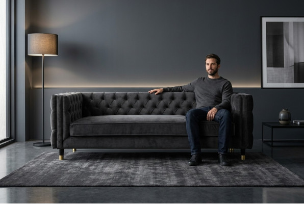 Zwarte Chesterfield Bankstel Groot Luxe Meubels 4-zits Textiel Stof Bankstellen