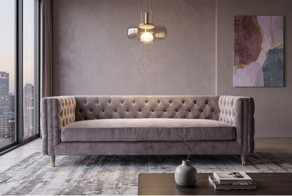 Chesterfield Bank Taupe Meubels 4-zits Nieuw xxl Groot Textiel Stof Bankstellen Bekleding