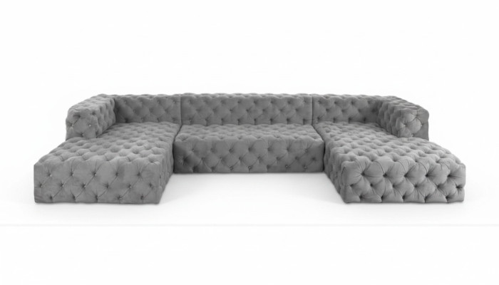 Chesterfield U-vorm Bank Grijs XXL Groot Textiel Stof Bank Luxe Meubels Bekleding