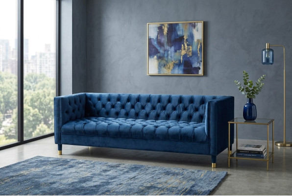Chesterfield Bank Blauwe Bankstellen Stoffen Banken Creatieve Meubels 4-Zitter