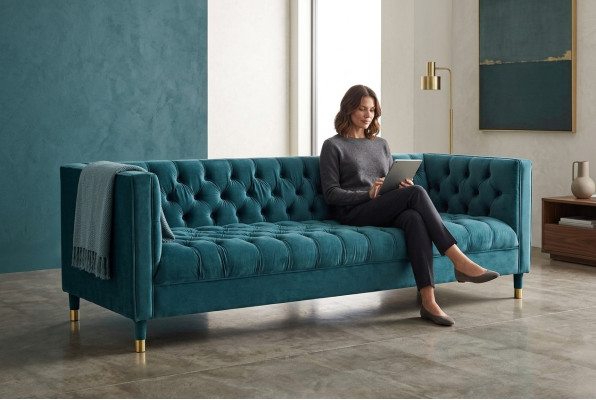 Chesterfield bank Blauwe banken Textielstof Bank Meubels 4-zits
