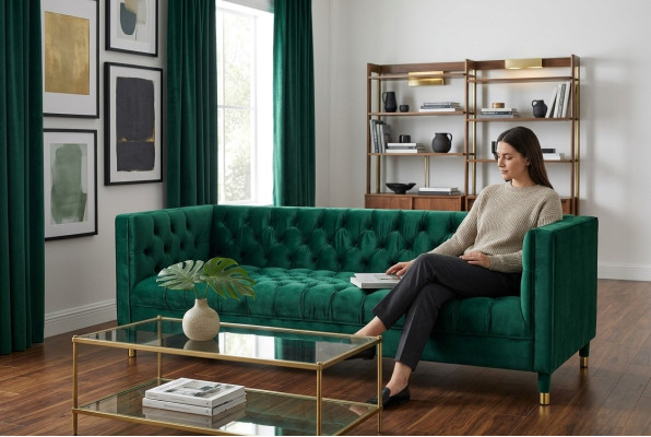 Groene Chesterfield 4-zits luxe bank van textielstof