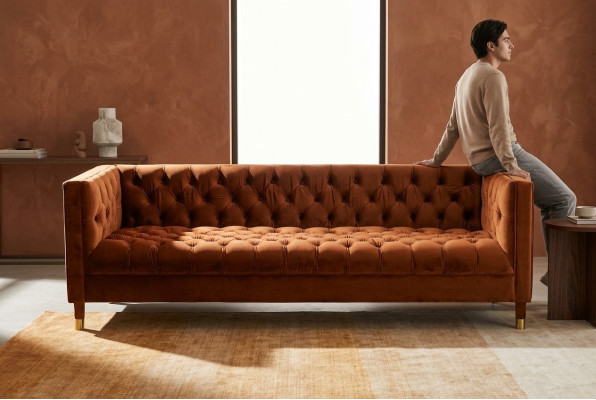 Oranje Sofa Chesterfield Bank Textiel Stof Bankstellen Luxe Meubels 4-Zits