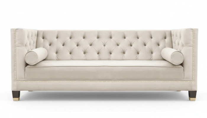 Luxe beige Chesterfield fluwelen driezits gestoffeerde meubels voor hotel woonkamer praktijk.