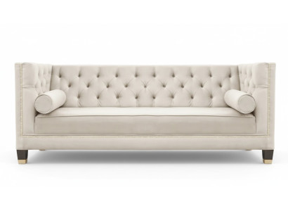 Luxe beige Chesterfield fluwelen driezits gestoffeerde meubels voor hotel woonkamer praktijk.