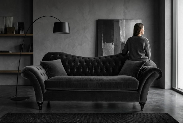 Bankstel bekleding Bank Banken Chesterfield Zwart Driepersoons Stof Woonkamer Nieuw