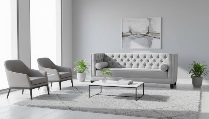 Luxe Grijs Chesterfield Fluweel Driezits Bekleed Meubels Hotel Woonkamer Praktijk