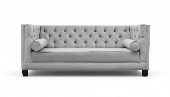 Luxe Grijs Chesterfield Fluweel Driezits Bekleed Meubels Hotel Woonkamer Praktijk