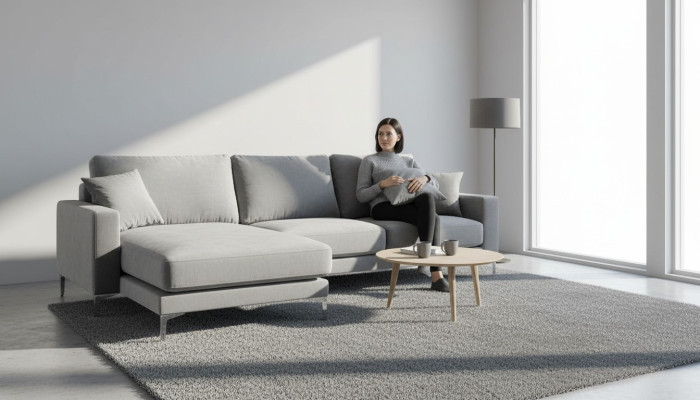 Hoekbank Grijs xxl Groot Textiel Stof Chesterfield Bankstellen Creatieve Meubels Woonkamer