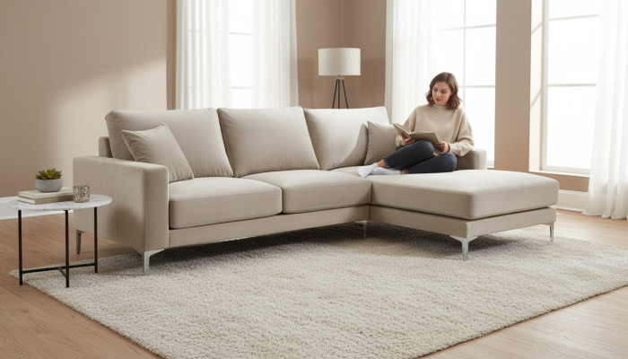 Woonkamer design bankstel gestoffeerde bank bank beige hoekbank stof bankstel nieuw