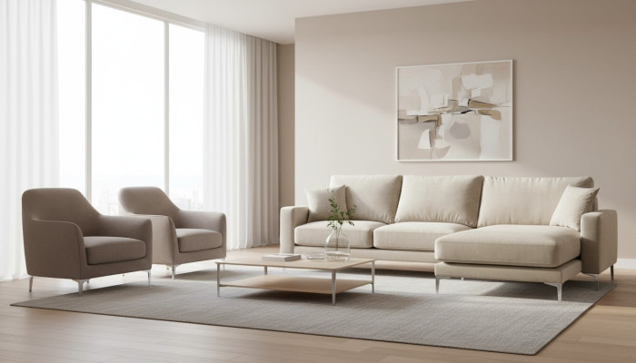 Woonkamer design bankstel gestoffeerde bank bank beige hoekbank stof bankstel nieuw