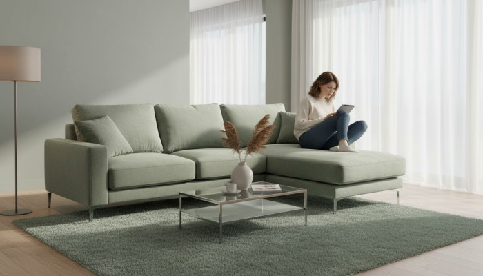 Saliegroen Groen Hoekbank Stof Woonkamer Ontwerp Bankstellen Bekleding Bank Banken Nieuw
