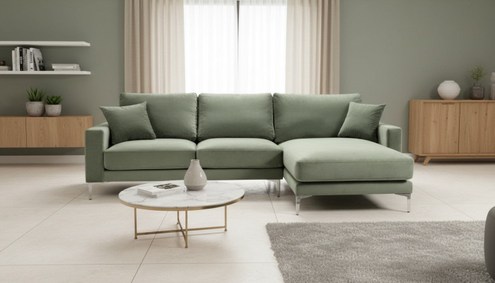 Saliegroen Groen Hoekbank Stof Woonkamer Ontwerp Bankstellen Bekleding Bank Banken Nieuw