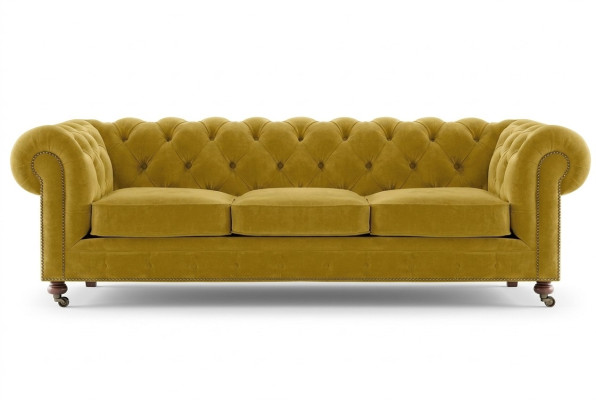 Luxe Geel Chesterfield Fluweel Driezitsbank Bekleding Meubels Hotel Woonkamer Praktijk