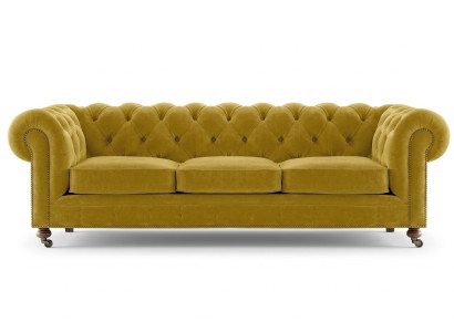 Luxe Geel Chesterfield Fluweel Driezitsbank Bekleding Meubels Hotel Woonkamer Praktijk