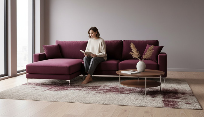 Rode Bourgogne hoekbank design banken gestoffeerde bank banken Italiaanse meubels design.