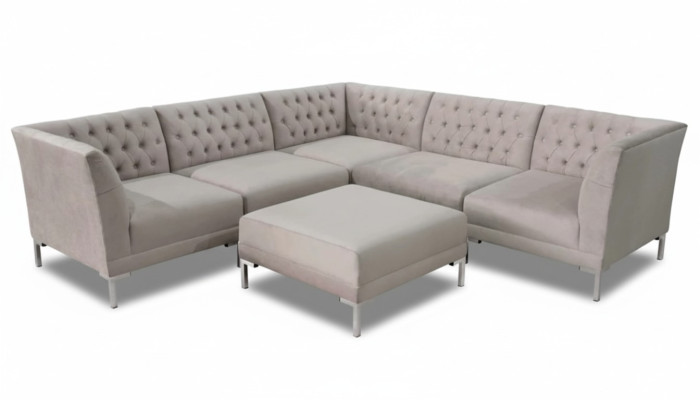 Eckbank Chesterfield voetenbankje 2-delige set textiel stof banken bankstel nieuw