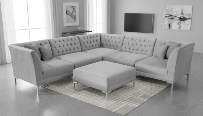 Grijze Chesterfield Bankstellen Luxe Meubels Nieuwe Hoekbank Hocker Grijs Groot Textiel Stof