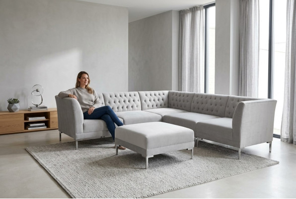 Hoekbank Hocker Grijs Groot Textiel Stof Chesterfield Banken Meubels Voetenbank Banken