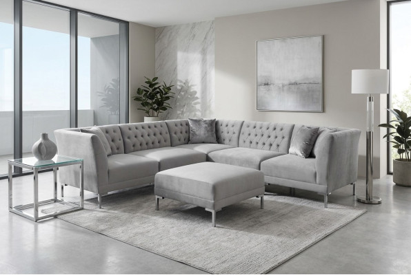 Hoekbank Hocker Grijs Groot Textiel Stof Chesterfield Banken Meubels Voetenbank Banken