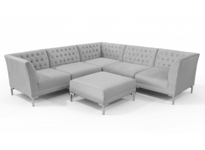 Hoekbank Hocker Grijs Groot Textiel Stof Chesterfield Banken Meubels Voetenbank Banken