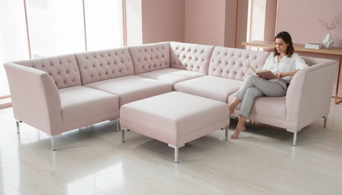 Rosa hoekbank voetenbank Chesterfield bankstellen meubels xxl Groot textiel stoffen bankstellen 2dlg
