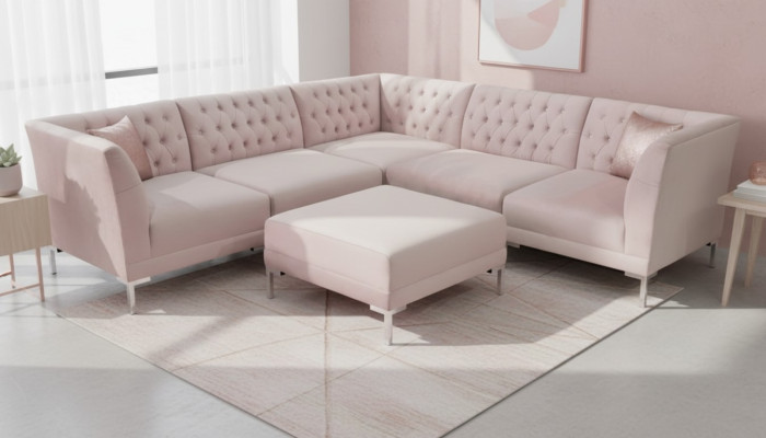 Rosa hoekbank voetenbank Chesterfield bankstellen meubels xxl Groot textiel stoffen bankstellen 2dlg
