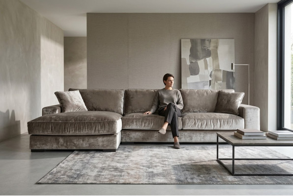 Bruine hoekbank van stof Woonkamer Design Bankstellen Bekleding Bank Banken Italiaans