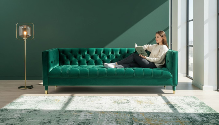 Groene driezits stoffen Chesterfield-design banken gestoffeerde bank woonkamer 230cm
