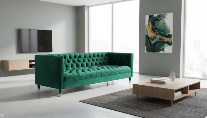Groene driezits stoffen Chesterfield-design banken gestoffeerde bank woonkamer 230cm