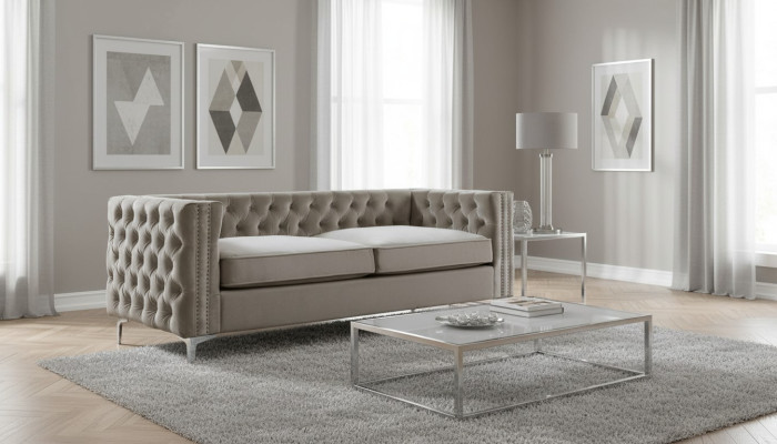 Chesterfield driezits moderne meubels textiel stof fluweel woonkamer luxe banken