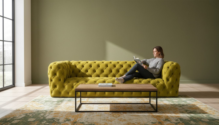 Gele Chesterfield Bank Vierzitter xxl grote bank gezellige banken zacht nieuw