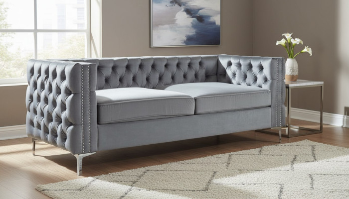 Grijze Chesterfield bank Luxe fluwelen bankstel Knopen gestoffeerde bank Nieuw