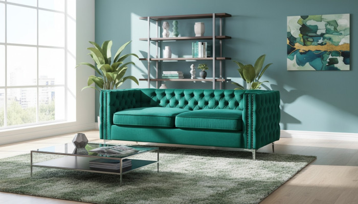 groene Chesterfield bank luxe fluwelen stof bankstel bankstel knopen bekleding nieuw