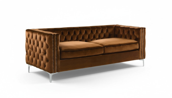 oranje chesterfield bank luxueuze fluwelen stoffen bankstel met knoopdetail nieuwe bekleding