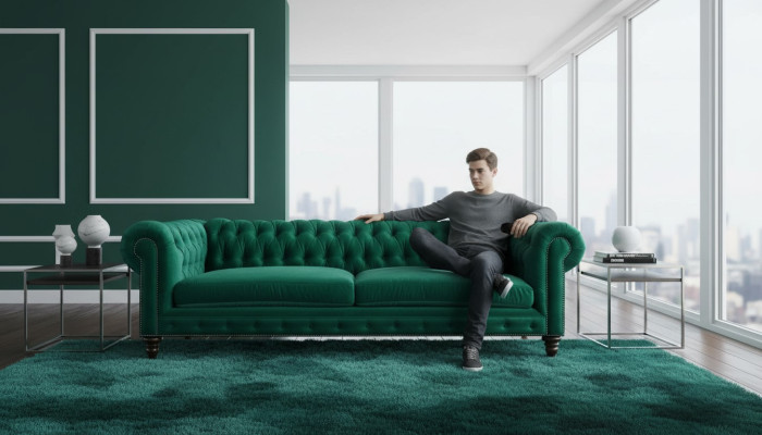 Chesterfield bank Groen Textiel Stof Banken Creatieve Meubels 3-zitter Nieuw Sofa's