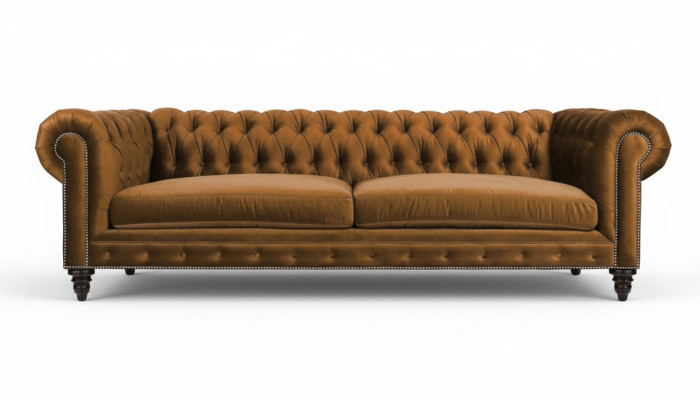 Chesterfield driezitsbank Creatief meubilair Textiel Stof Oranje Nieuw Woonkamer Modern