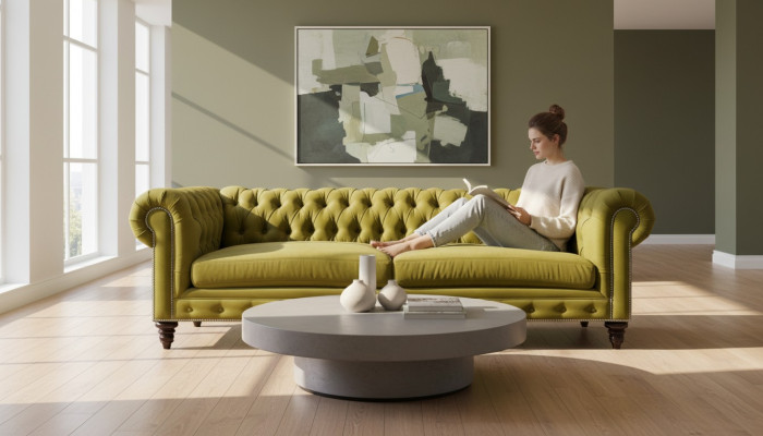 Gele woonkamer Modern Chesterfield driepersoonsbank Creatieve meubels Textiel stof xxl
