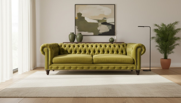 Gele woonkamer Modern Chesterfield driepersoonsbank Creatieve meubels Textiel stof xxl