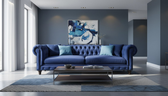 Chesterfield driezitsbank Blauw Nieuw Woonkamer Modern Creatieve Meubels Textiel Stof