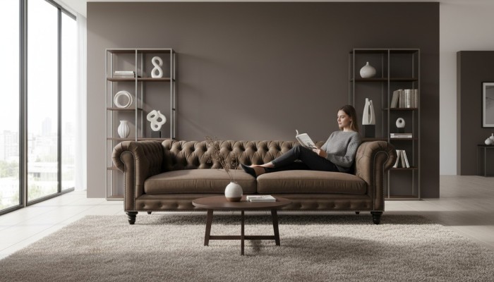 Chesterfield bruin Nieuwe Moderne Woonkamer Driezits Bank Creatieve Meubels Textiel Stof