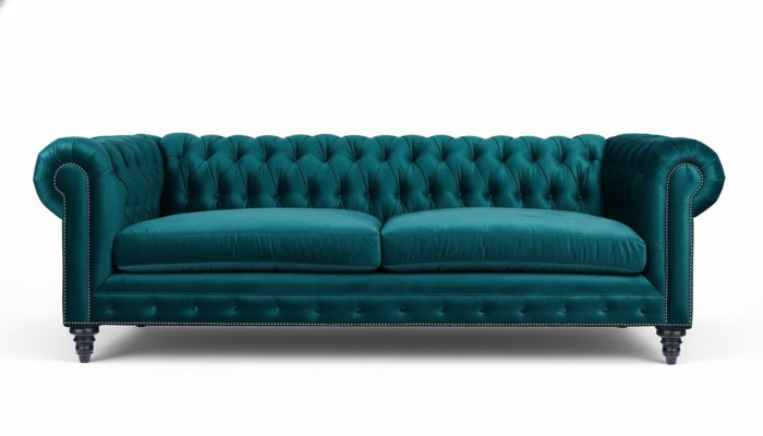 Chesterfield driezitsbank Creatief meubilair Textiel stof Blauwgroen Woonkamer Modern