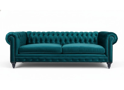 Chesterfield driezitsbank Creatief meubilair Textiel stof Blauwgroen Woonkamer Modern