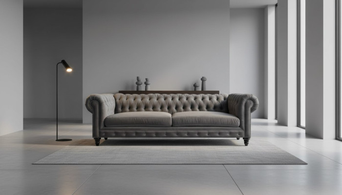 Driepersoons Chesterfield Creatieve Meubels Stof Grijs Nieuw Moderne Woonkamer