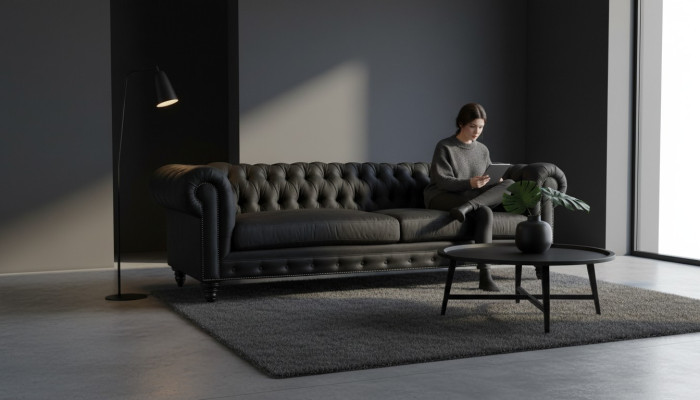 Chesterfield zwart woonkamer modern driezits creatief meubilair textiel stof