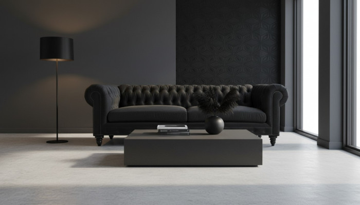 Chesterfield zwart woonkamer modern driezits creatief meubilair textiel stof