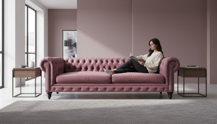 Chesterfield Creatieve Meubels Stof Roze Bank Woonkamer Modern Driezitsbank