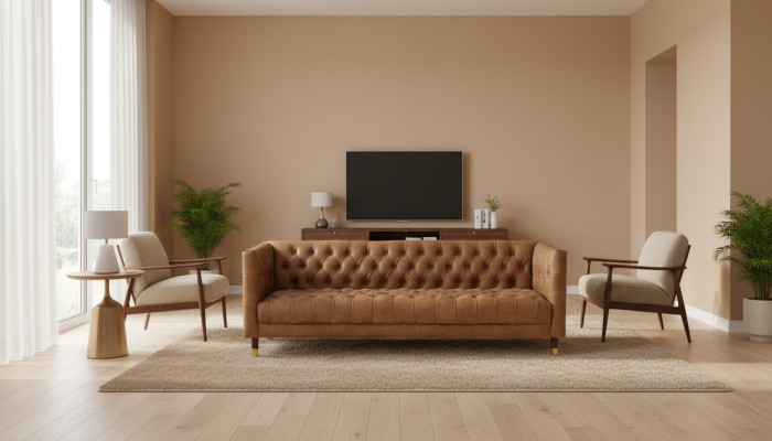 Chesterfield Sofa Driezits Bruin XXL groot Meubilair Leer Woonkamer Modern Nieuw